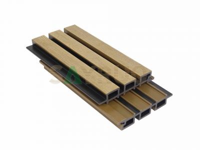 Exterior Two Color 3D Wood Grain Slatted Co-extrusion Wood Plastic Composite Decorative Wall Cladding