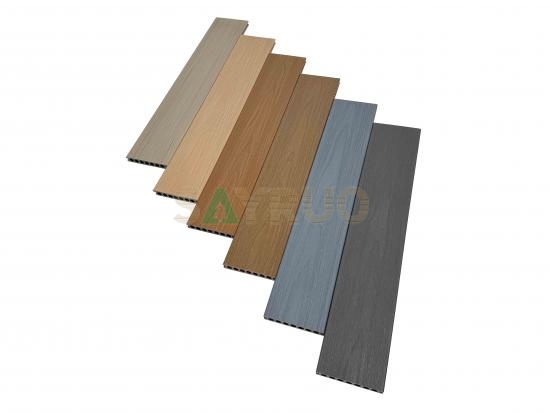 Co-extrusion embossed woodgrain composite decking