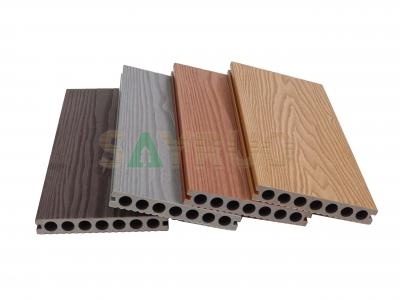 Co-extrusion embossed woodgrain composite decking