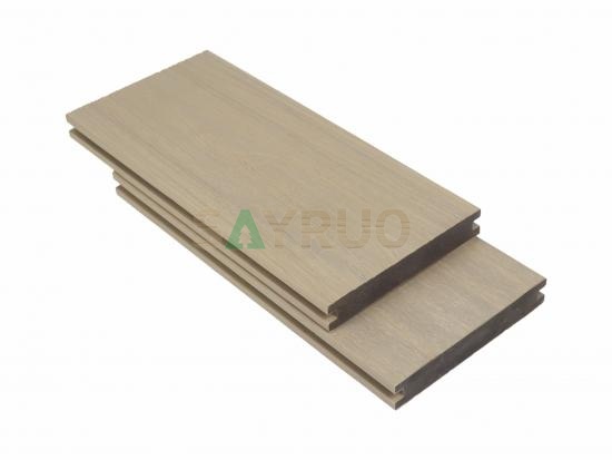 Co-extrusion embossed woodgrain composite decking