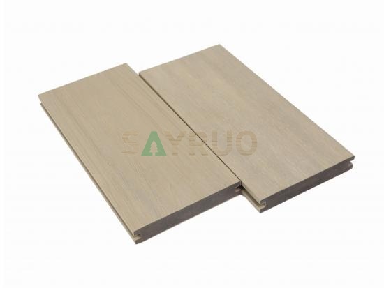 Co-extrusion embossed woodgrain composite decking