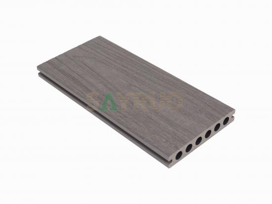 Co-extrusion embossed woodgrain composite decking