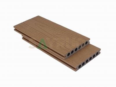 Co-extrusion embossed woodgrain composite decking